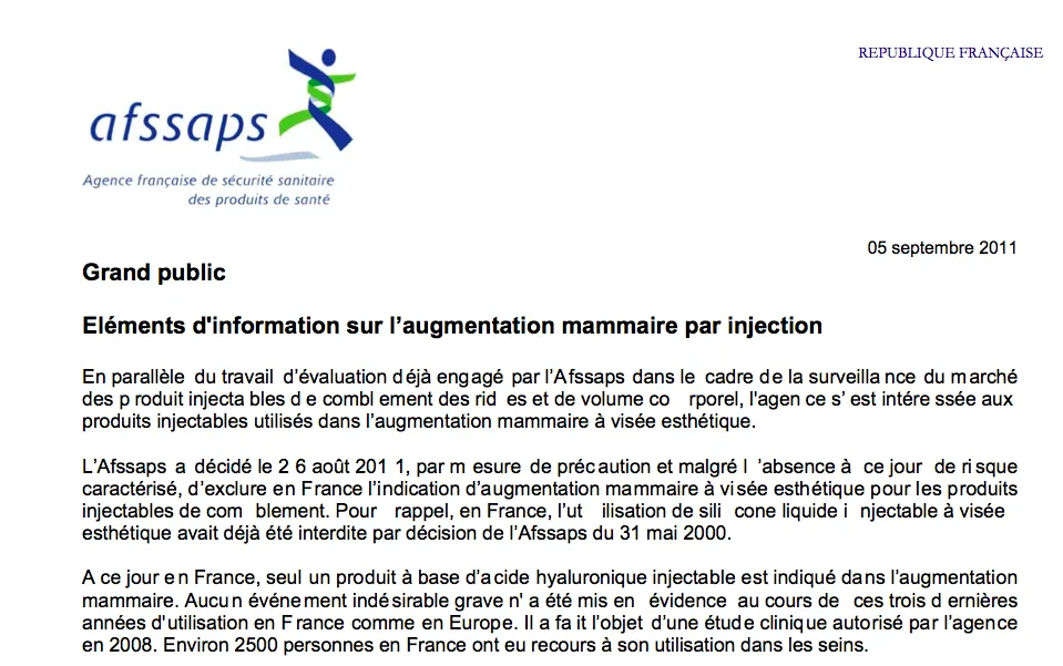 Arrêté de l’AFSSAPS